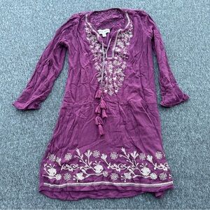 Knox Rose Bohemian Embroidered Tunic Top Lace Tassels Women’s XS Violet Peasant